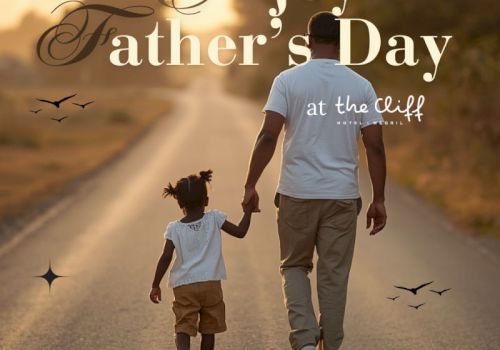 Double city stroll: a father and child walk hand-in-hand down a sunlit road, celebrating Father&rsquo;s Day with a pre-fixed dinner and free rum on entry.