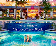A tropical ad for The Cliff Hotel & Spa in Negril, Jamaica, inviting guests to Virtuoso Travel Week with George Fisette.
