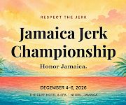 A Jamaica Jerk Championship poster: Respect the Jerk, Dec 4–6, 2026, The Cliff Hotel & Spa, Negril.
